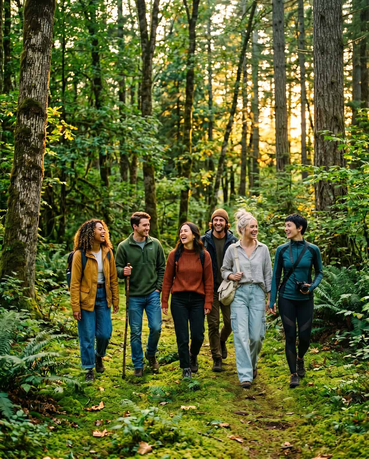 Vrienden wandelen door het bos
