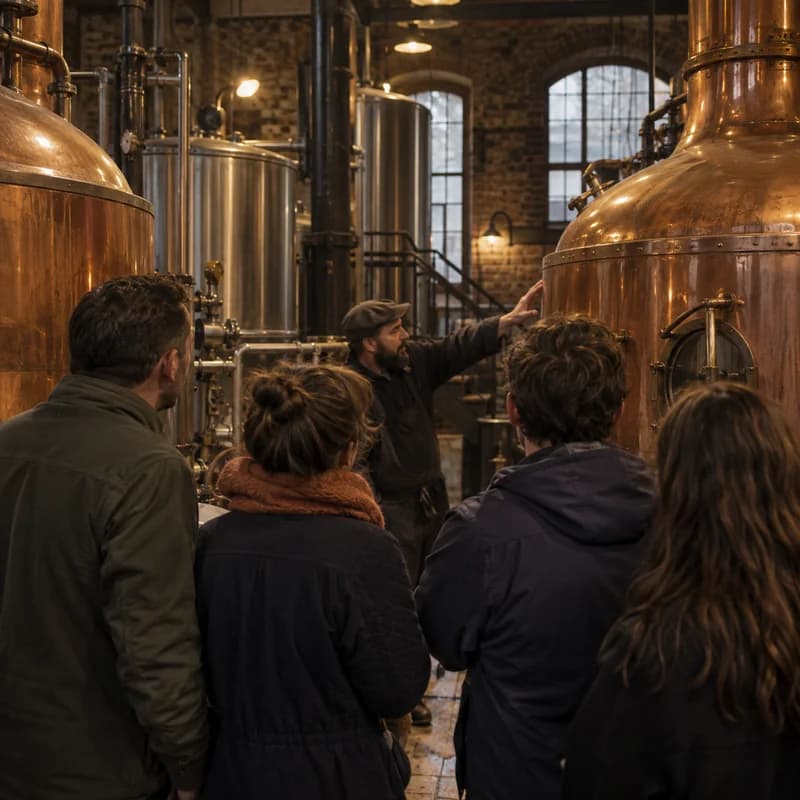 Rondleiding langs een brouwerij in de stad met een gids en een groep