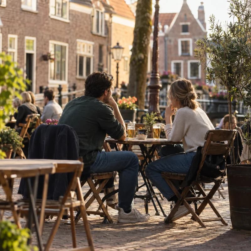 Stel op een terras waar ze jaren eerder hun eerste date hadden