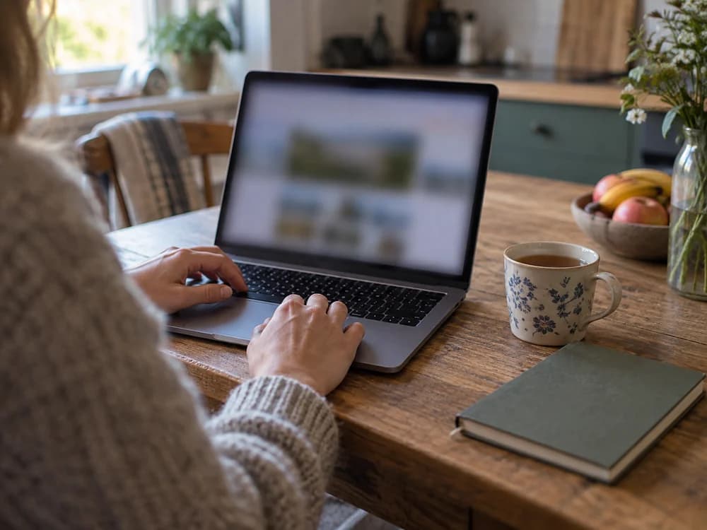 Iemand boekt een vakantiehuisje op een laptop